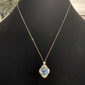 blue topaz and diamond pendant necklace 10kt yellow gold